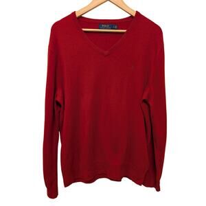 POLO Ralph Lauren Washable Cashmere‎ Sweater Red V-Neck Pullover Luxe Stretch